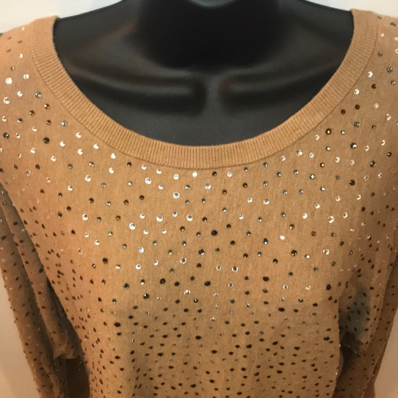 I.N.C Tan Rhinestone Long-sleeve Sweater SZ XL - Picture 2 of 7
